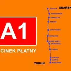 Autostrada A1 na odcinku od Torunia do Gdańska jest płatna. Zobacz listę miejscowości.