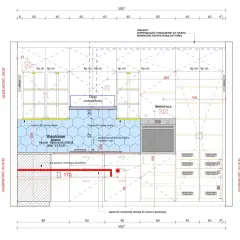 Projekt techniczny kuchni, ile egzemplarzy potrzebujesz? Widok z góry z wymiarami, okapem, mikrofalą i szufladami.