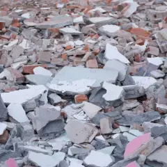 Gruz budowlany, cegły i beton. Może to być materiał do wyrównania terenu działki, zgodnie z prawem budowlanym.