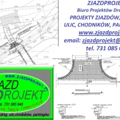 Projekt zjazdu z drogi powiatowej z widokiem na inwestycję. Firma Zjazdprojekt oferuje projekty zjazdów, dróg, ulic, chodników i parkingów.