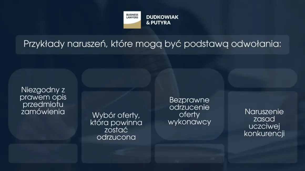 Prawo zamówień publicznych w pigułce: przykłady naruszeń, które mogą być podstawą odwołania, np. niezgodny z prawem opis przedmiotu zamówienia.