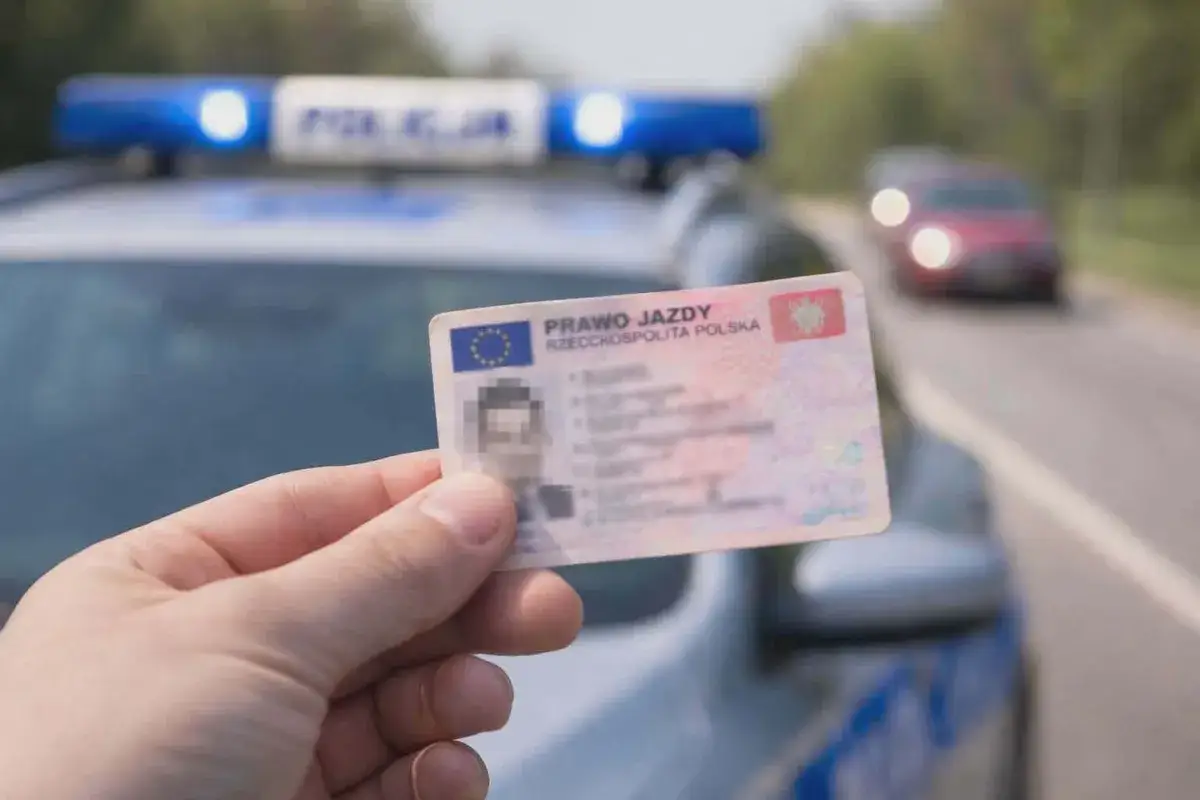 Prawo jazdy w ręku, a za nim radiowóz. Od ilu lat można jeździć samochodem? Odpowiedź znajdziesz na tym dokumencie.